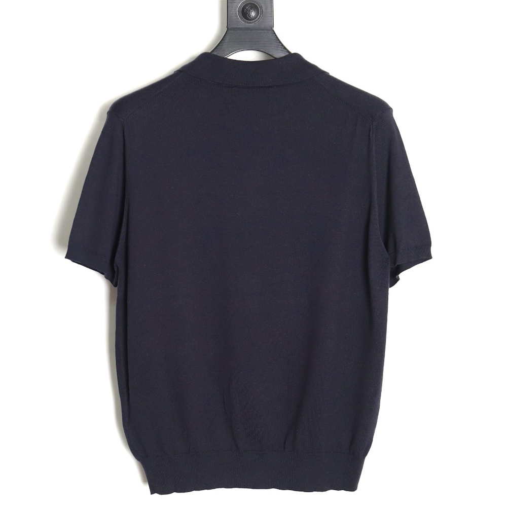 Prada Small LOGO Half-zip Wool Knit Short Sleeve Polo Shirt TSK2