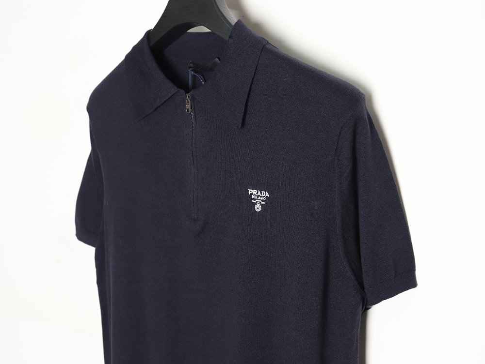 Prada Small LOGO Half-zip Wool Knit Short Sleeve Polo Shirt TSK2