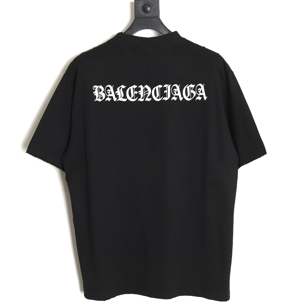 Balenciaga 24SS new Sanskrit back destruction short-sleeved T-shirt