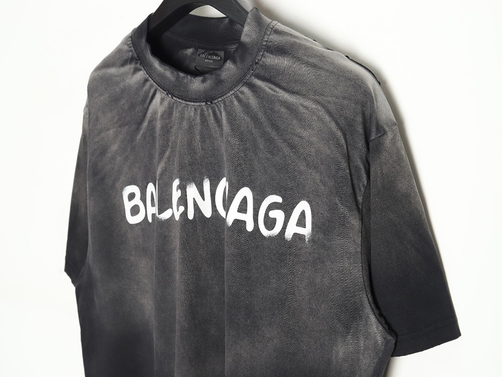 Balenciaga BLCG24ss heavy washed distressed large double B graffiti short-sleeved T-shirt