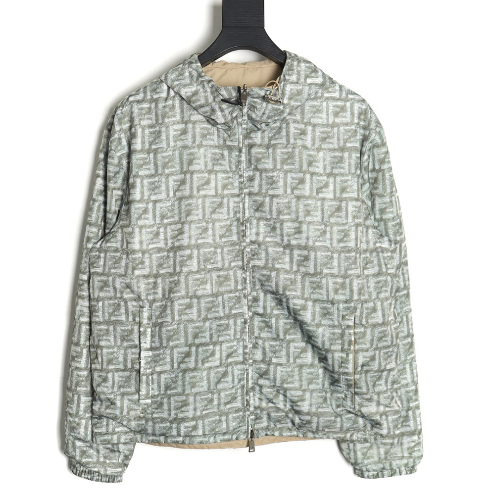 Fendi FD24SS Green FF Reversible Nylon Jacket Hooded Jacket