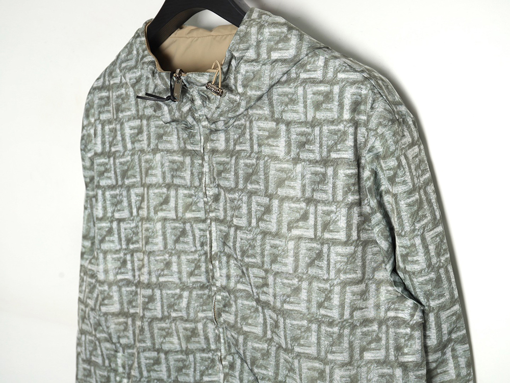 Fendi FD24SS Green FF Reversible Nylon Jacket Hooded Jacket