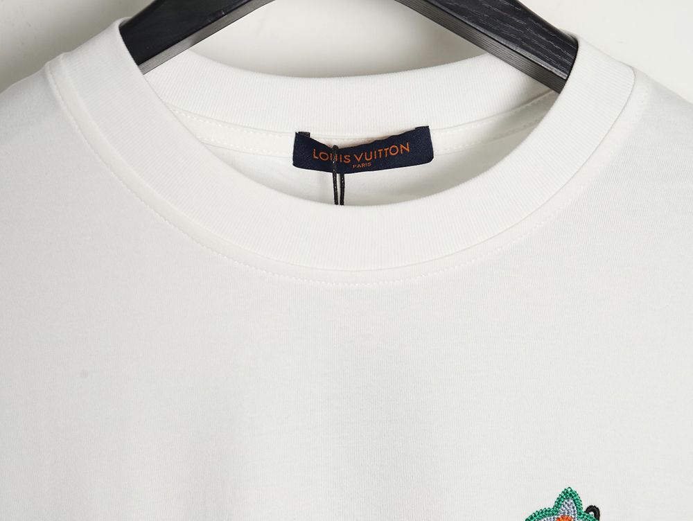 Louis Vuitton floral and lettering embroidered crew neck short sleeves