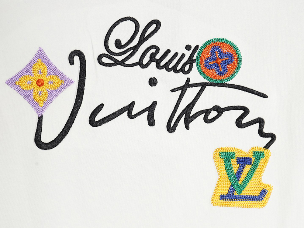 Louis Vuitton floral and lettering embroidered crew neck short sleeves