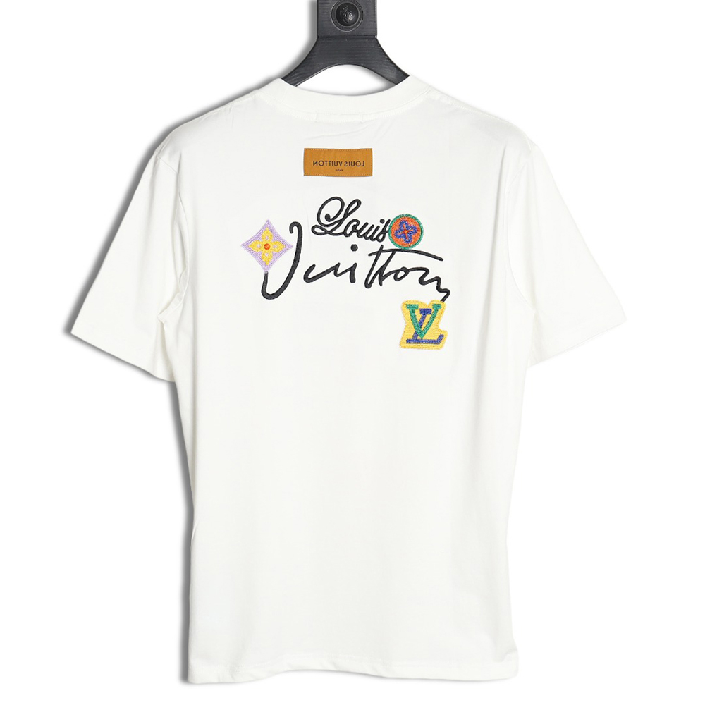 Louis Vuitton floral and lettering embroidered crew neck short sleeves