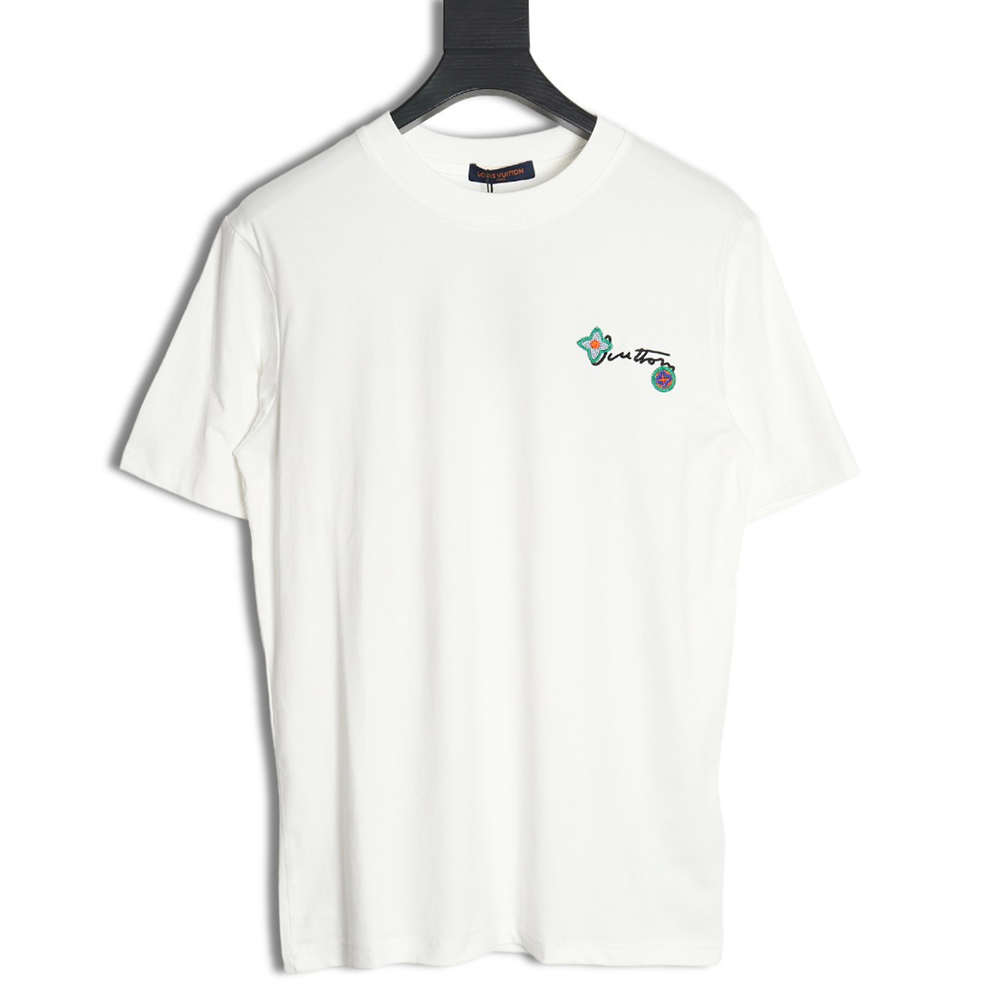 Louis Vuitton floral and lettering embroidered crew neck short sleeves