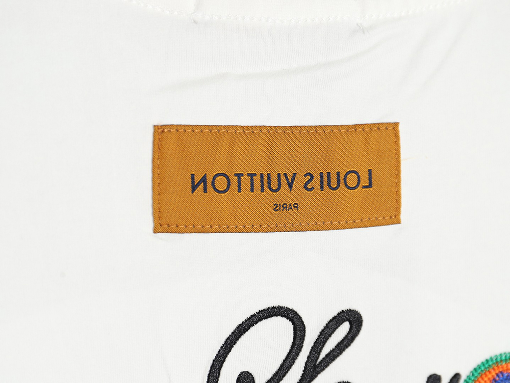 Louis Vuitton floral and lettering embroidered crew neck short sleeves