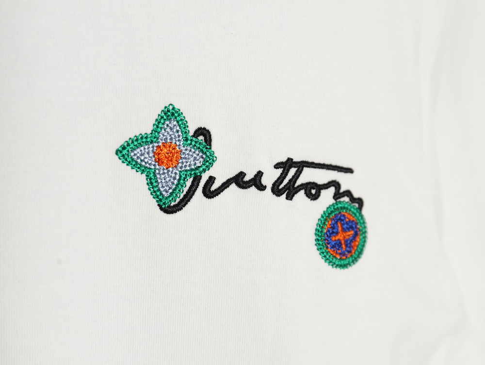 Louis Vuitton floral and lettering embroidered crew neck short sleeves