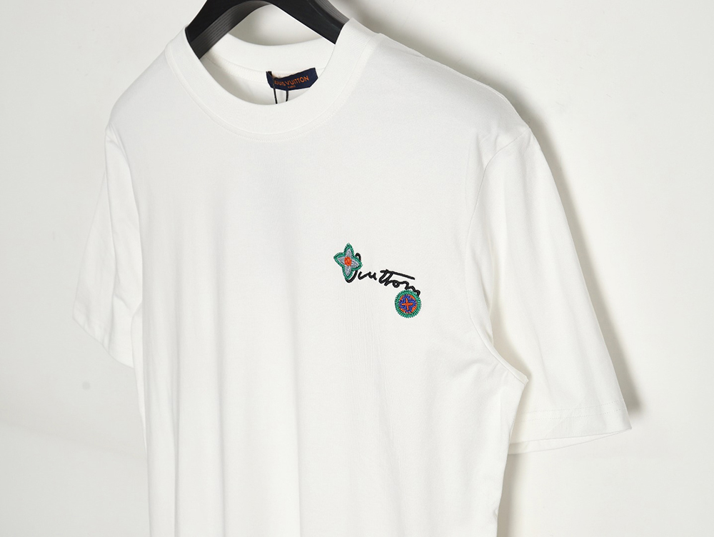 Louis Vuitton floral and lettering embroidered crew neck short sleeves