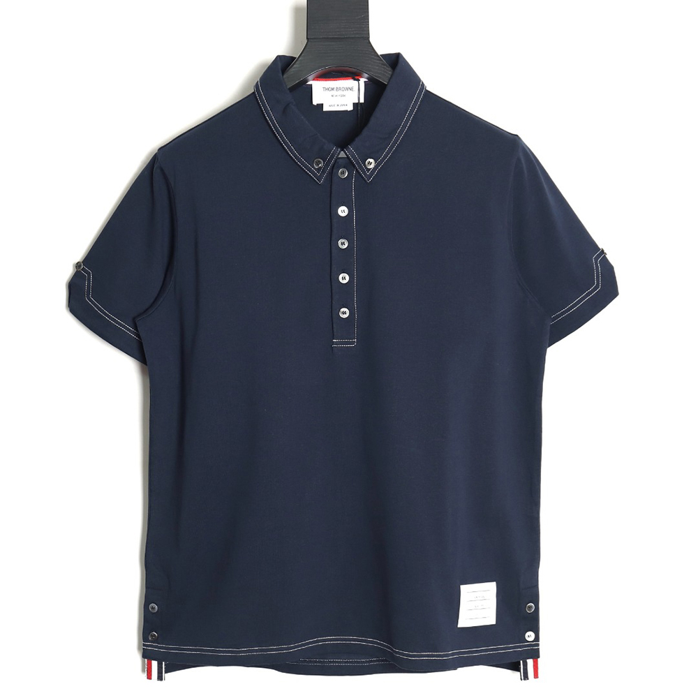 Thom Browne TB24 new contrasting color topstitching short-sleeved POLO shirt
