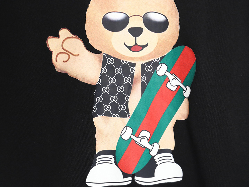 Gucci cartoon skateboard bear print short sleeves