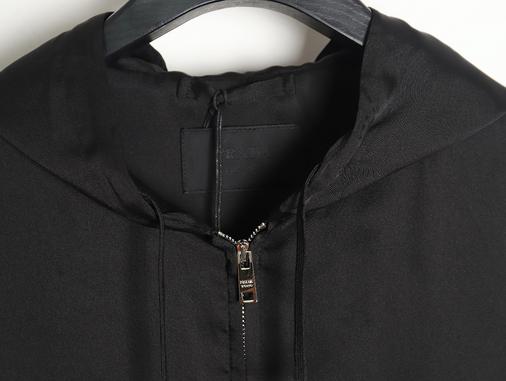 Prada 24SS mulberry silk ribbon hem hooded jacket