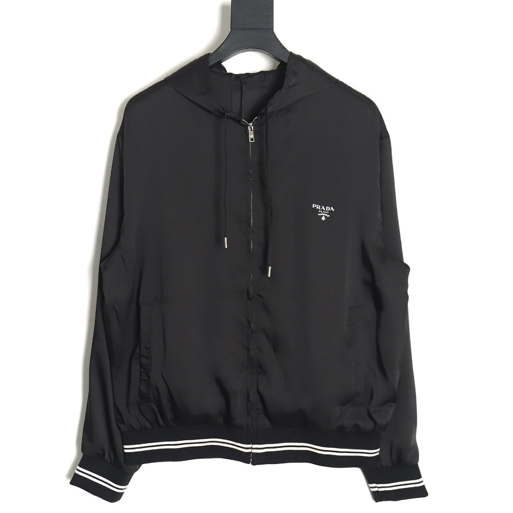 Prada 24SS mulberry silk ribbon hem hooded jacket