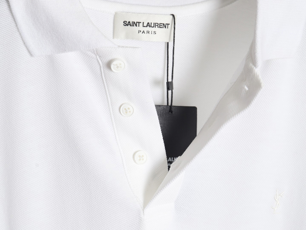 Saint Laurent New pique blended embroidered short-sleeved polo shirt