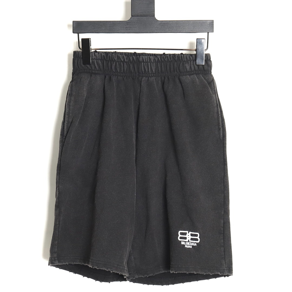 Balenciaga 23SS washed double B embroidered shorts