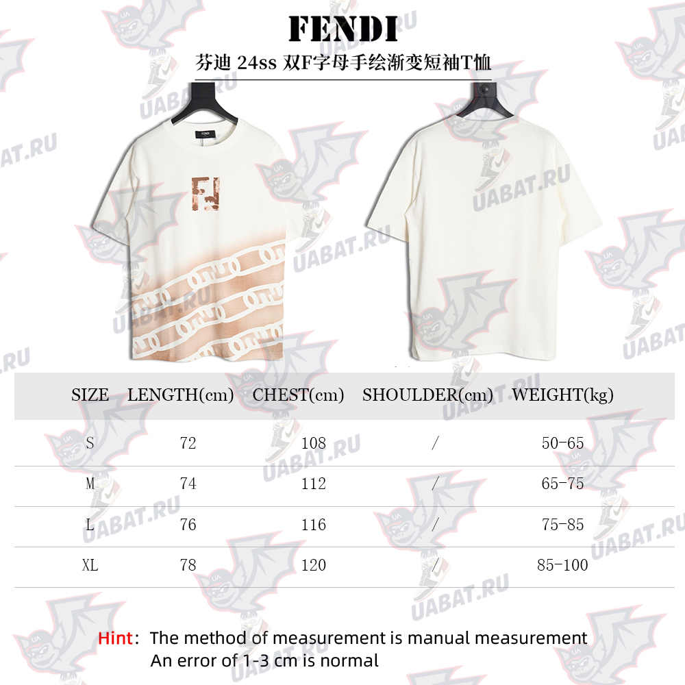 Fendi 24ss double F letter hand-painted gradient short-sleeved T-shirt