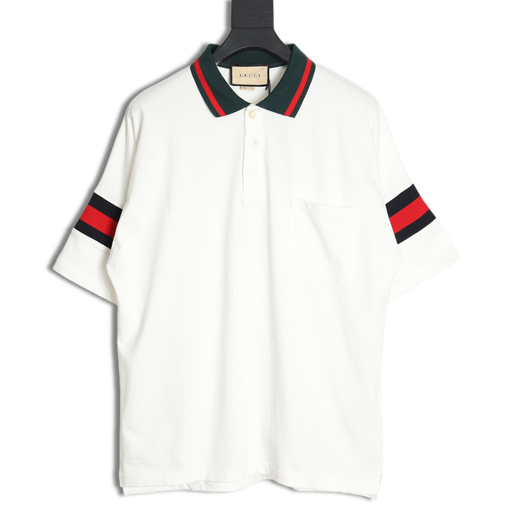 Gucci 23SS short-sleeved POLO shirt with webbing sleeves