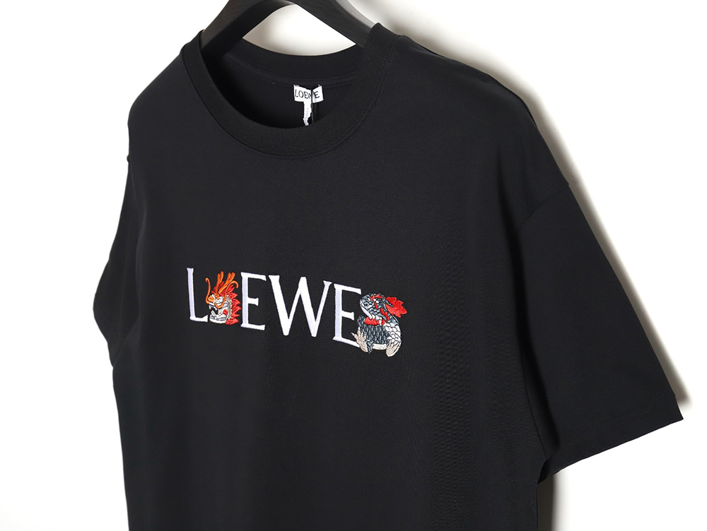 Loewe 24ss Dragon Year Limited Edition Logo Embroidered Short Sleeve T-shirt_TSK1
