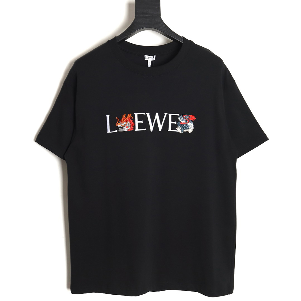Loewe 24ss Dragon Year Limited Edition Logo Embroidered Short Sleeve T-shirt_TSK1