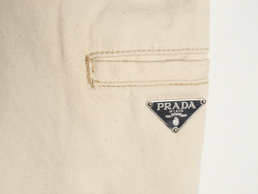 Prada triangle pocket denim shorts off-white