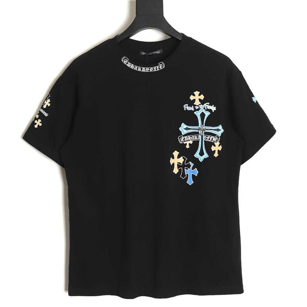 Chrome Hearts Rivet Leather Embroidered Large Cross Short Sleeve T-Shirt