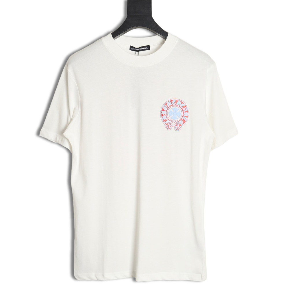 Chrome Hearts front and back red and blue horseshoe foam print short-sleeved T-shirt