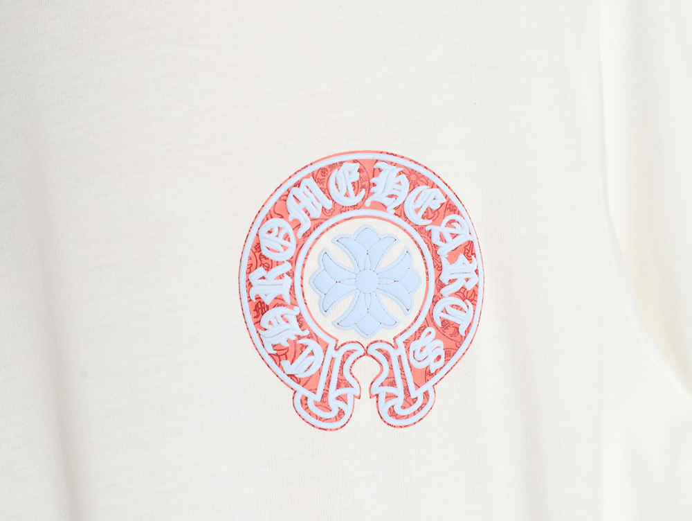 Chrome Hearts front and back red and blue horseshoe foam print short-sleeved T-shirt