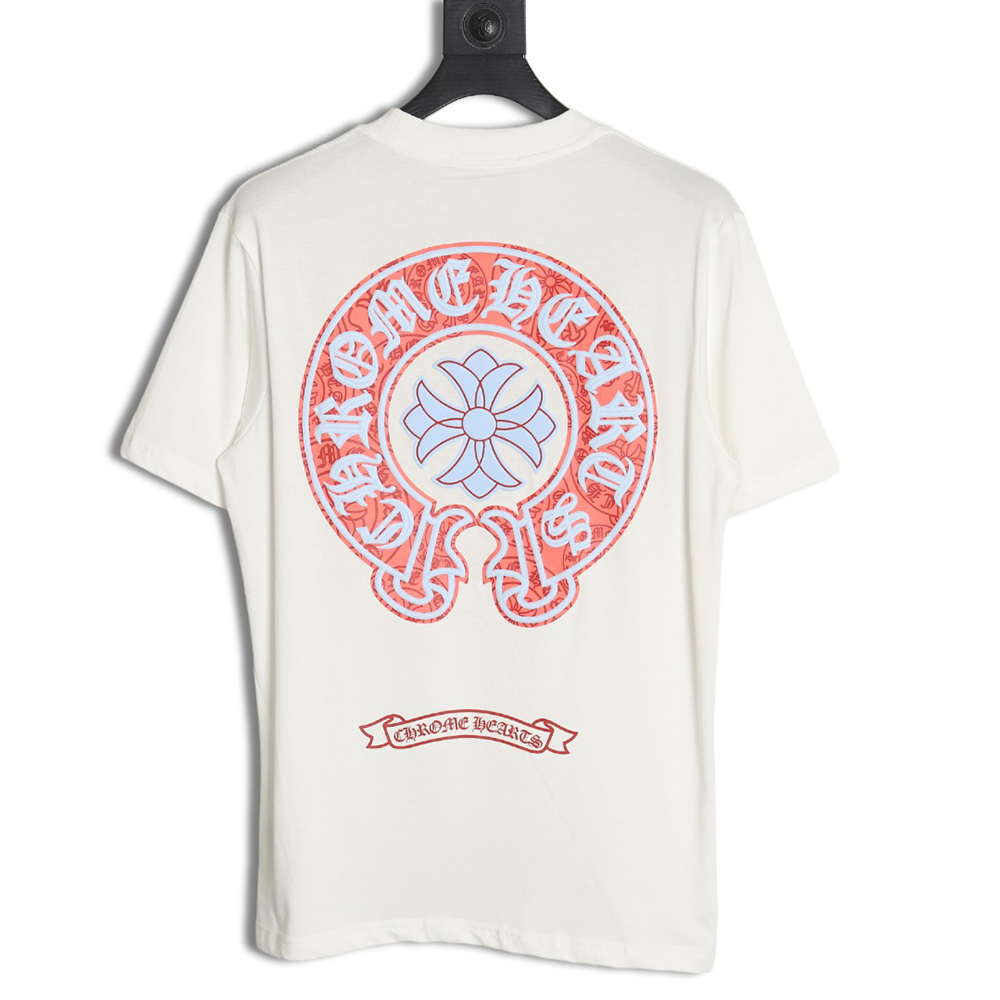 Chrome Hearts front and back red and blue horseshoe foam print short-sleeved T-shirt