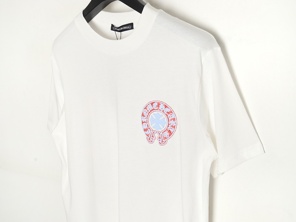 Chrome Hearts front and back red and blue horseshoe foam print short-sleeved T-shirt