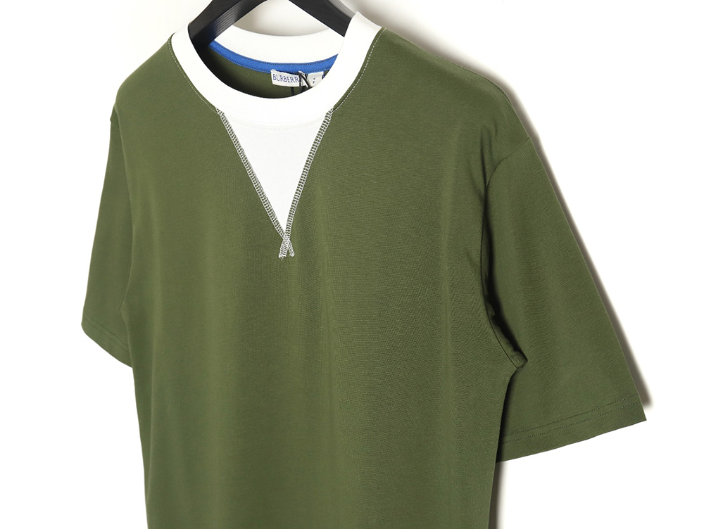 Burberry V-neck stitching round fake two-piece hem warhorse short-sleeved T-shirt_TSK1