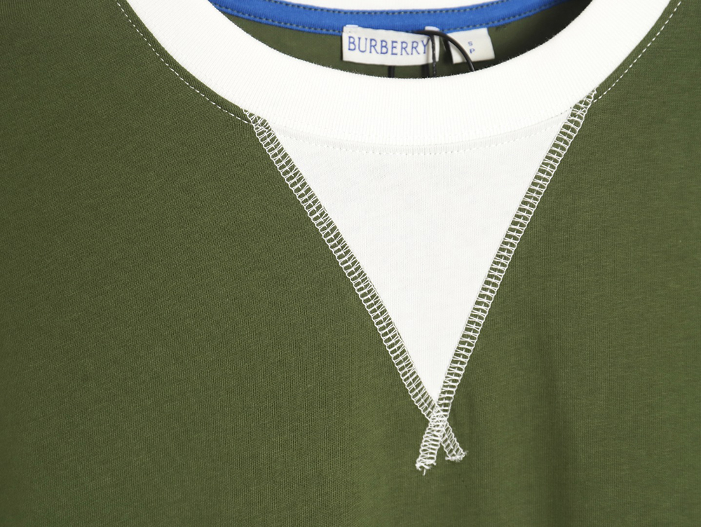 Burberry V-neck stitching round fake two-piece hem warhorse short-sleeved T-shirt_TSK1