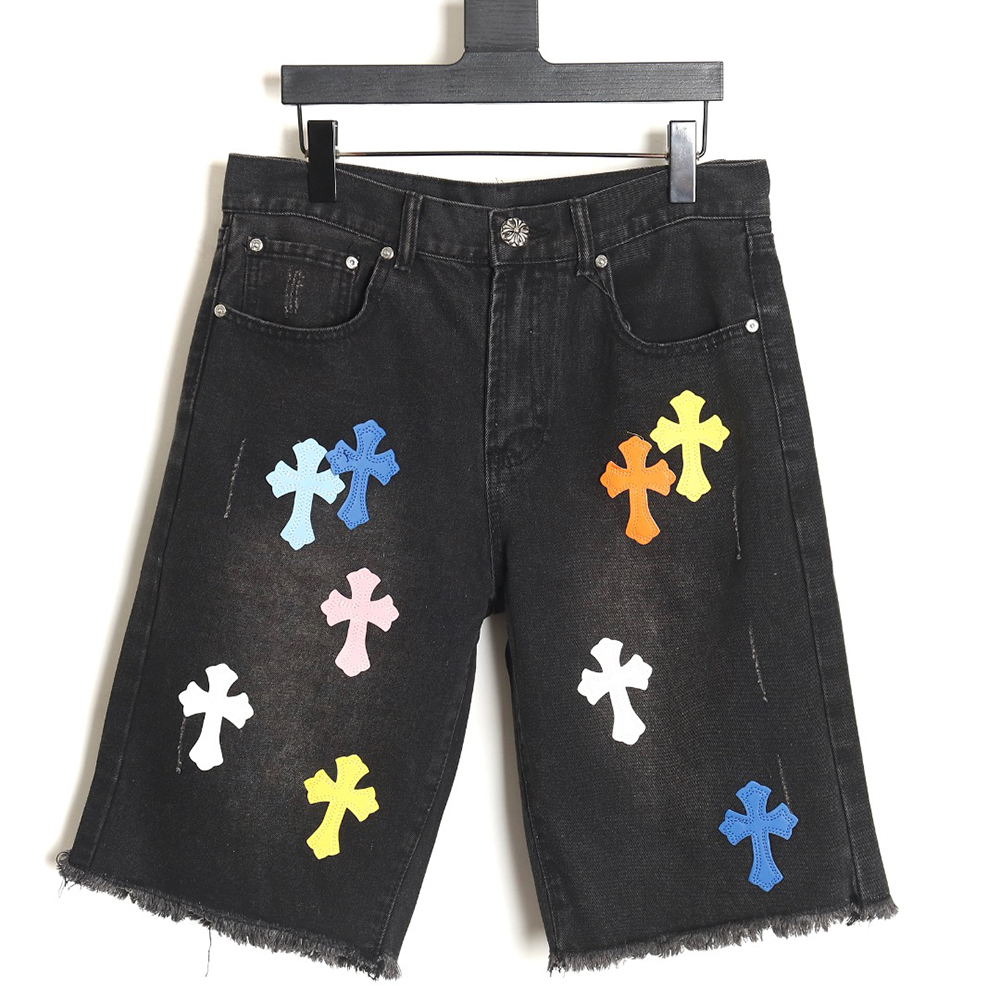 Chrome Hearts Leather Cross Denim Shorts_TSK2