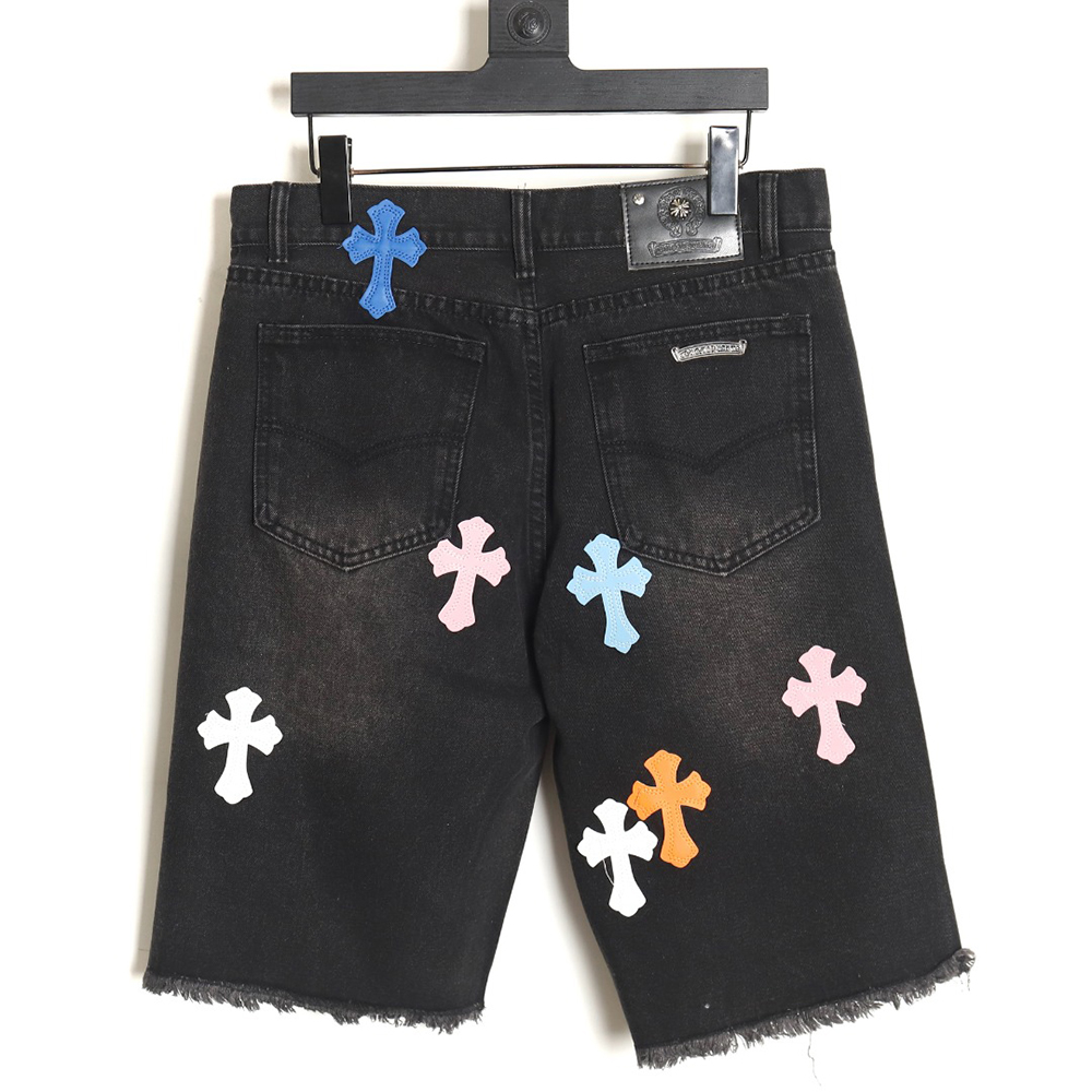 Chrome Hearts Leather Cross Denim Shorts_TSK2