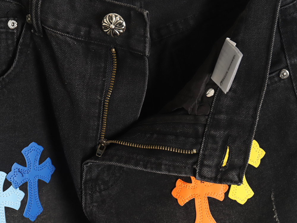 Chrome Hearts Leather Cross Denim Shorts_TSK2