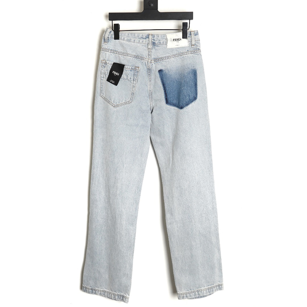 Fendi new blue back pocket leather label denim trousers