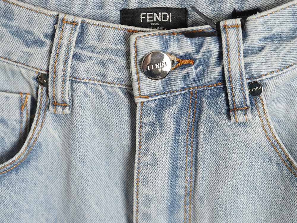 Fendi new blue back pocket leather label denim trousers