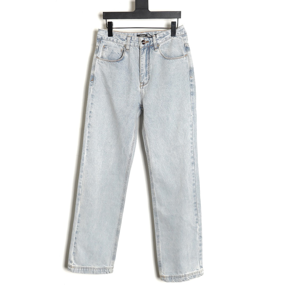 Fendi new blue back pocket leather label denim trousers
