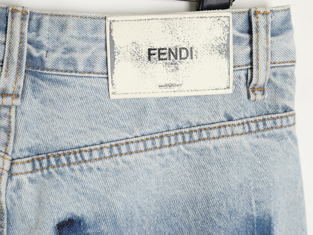 Fendi new blue back pocket leather label denim trousers