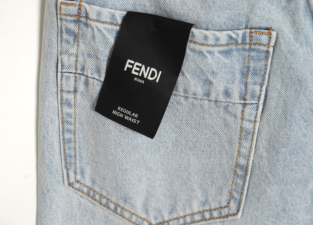 Fendi new blue back pocket leather label denim trousers