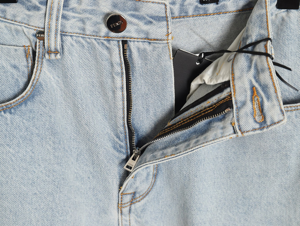 Fendi new blue back pocket leather label denim trousers