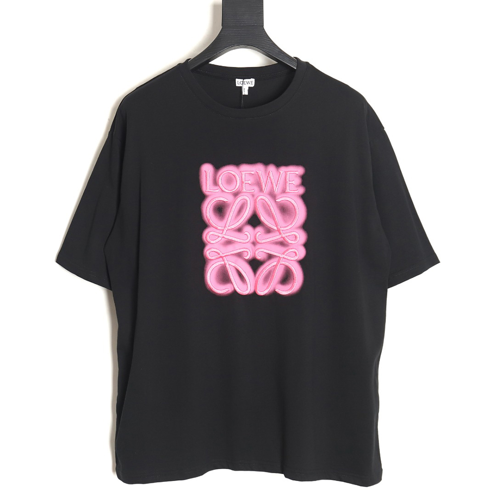 Loewe 22SS fluorescent pink four grass embroidered short-sleeved T-shirt