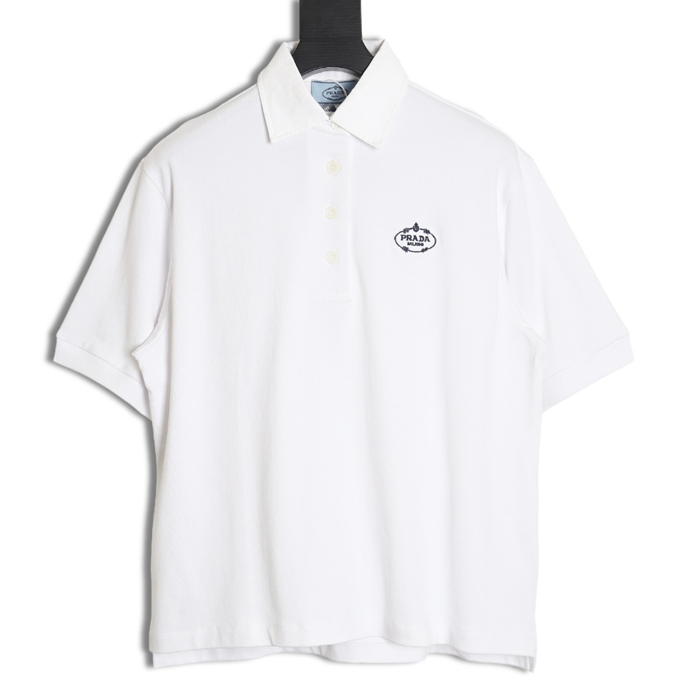 Prada new round embroidery lapel short-sleeved Polo shirt