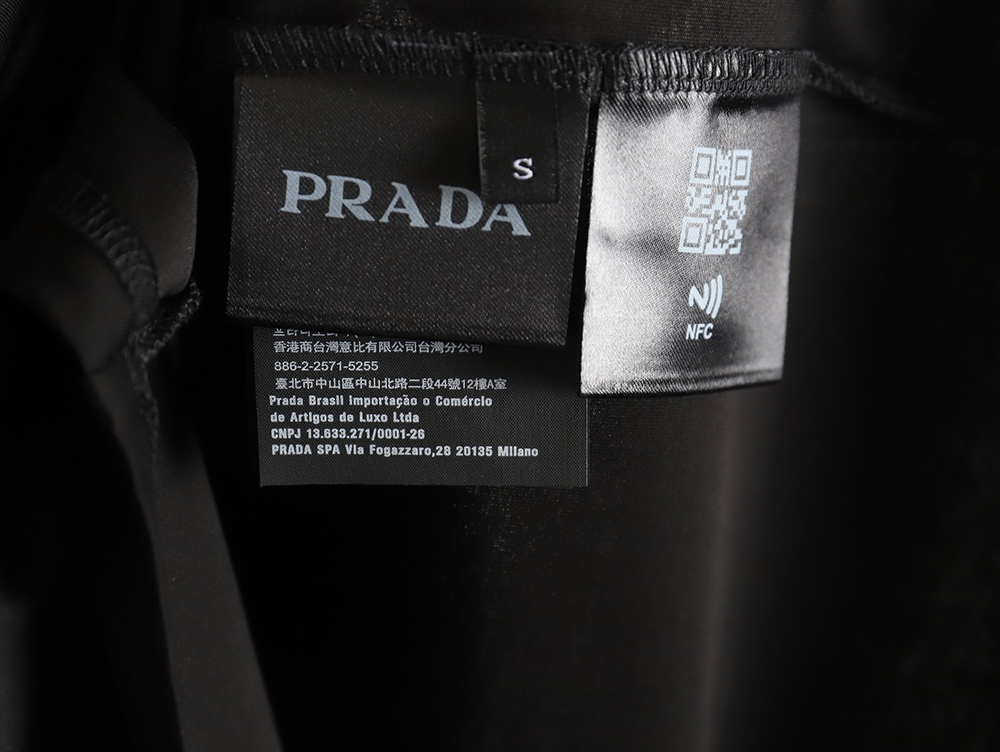 Prada Nylon Zipper Pocket Stretch Cotton Short Sleeve Polo Shirt Black