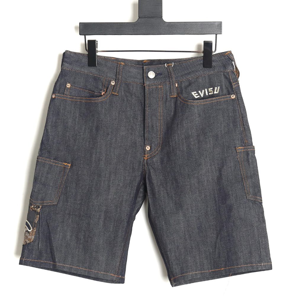 Evisu 25ss Kamon Embroidery Pocket Denim Casual Shorts