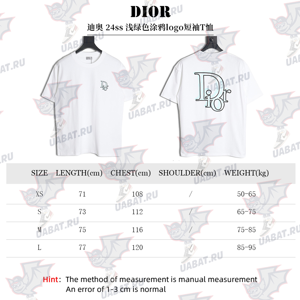 Dior 24ss light green graffiti logo short sleeve T-shirt