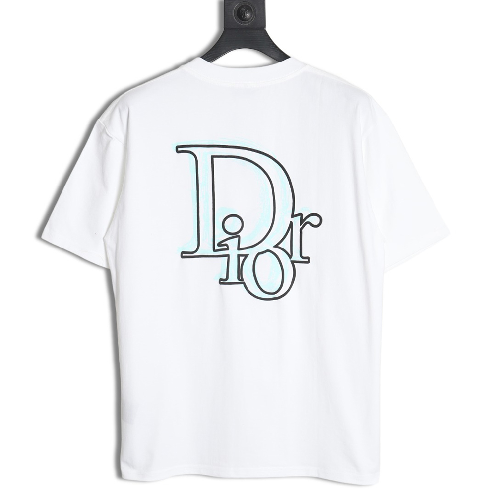 Dior 24ss light green graffiti logo short sleeve T-shirt