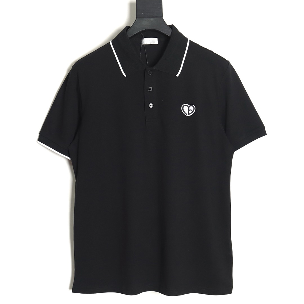 Dior small heart embroidery short-sleeved polo shirt