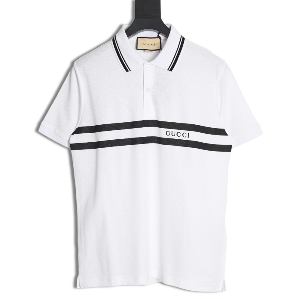 Gucci 24 new horizontal striped letter 10go short-sleeved polo shirt