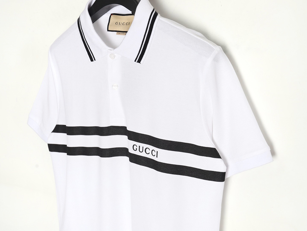 Gucci 24 new horizontal striped letter 10go short-sleeved polo shirt