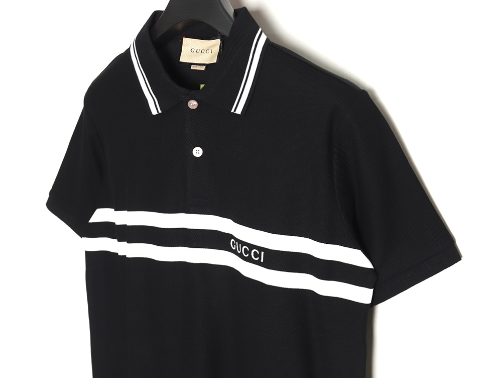 Gucci 24 new horizontal striped letter l0go short-sleeved polo shirt